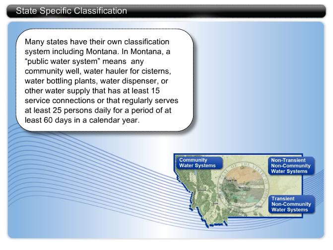 Introduction to Drinking Water Systems State Specific Classification Many states have their own classification system including Montana.