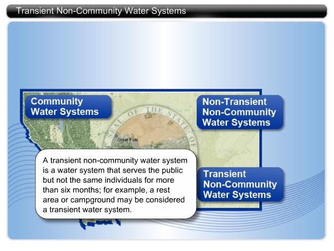 Transient Non-Community Water Systems A transient non-community water system is a water system that serves the public but not the same