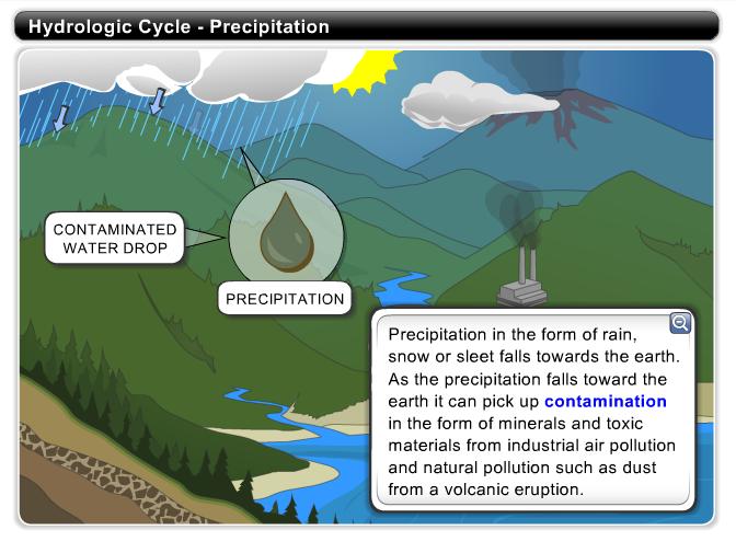 Hydrologic Cycle - Precipitation Precipitation in the form of rain, snow, or sleet falls toward the Earth.