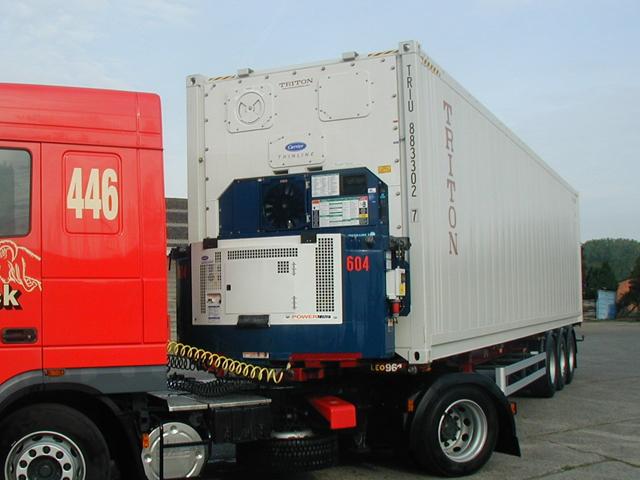 Auxiliary diesel generator unit (genset) providing power to the reefer during transport on a truck, ship or train (http://www.gopixpic.