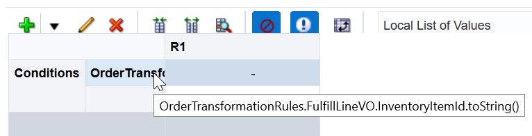 Chapter 4 Importing and Transforming Source Orders For example: 2. Click Local List of Values, and then click Server IDs, which is the bucket set that you created. 3. In the OrderTransformationRules.