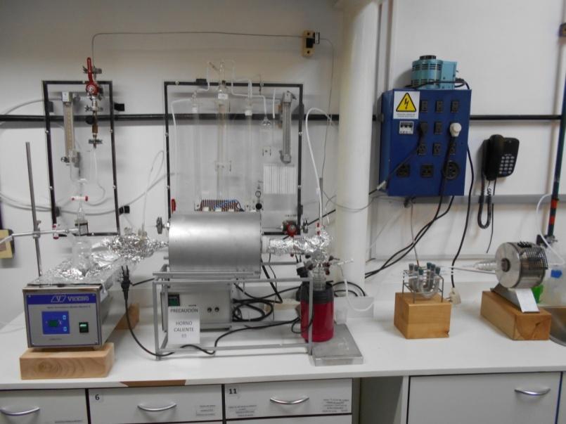 setup: a steam generator, a gasification reactor and a water condenser; coupled in