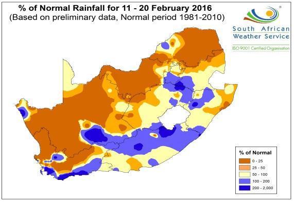 In January 2016, rainfall showed an upward trend to above normal rainfall over the western half of the country, while the eastern half received near normal to above normal rainfall.