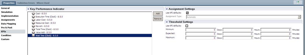 IBM Can Specify KPI Thresholds KPI s for cost, execution time, wait time, value add, et