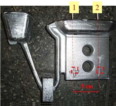 process of the melt were controlled by placing two thermocouples in mould cavity (nr. 1 and 2 in Fig 2.).