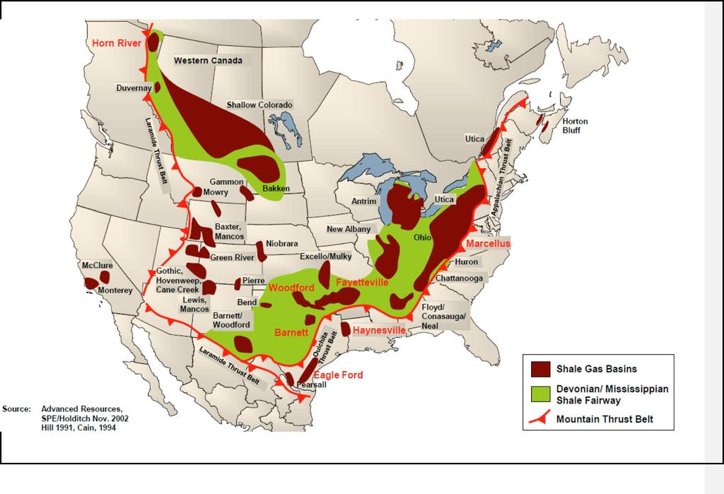 Unconventional Gas Plays in Western Canada Major shale gas plays: Horn