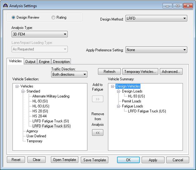 For the Bridge Design training, open the Analysis Settings window and make the following