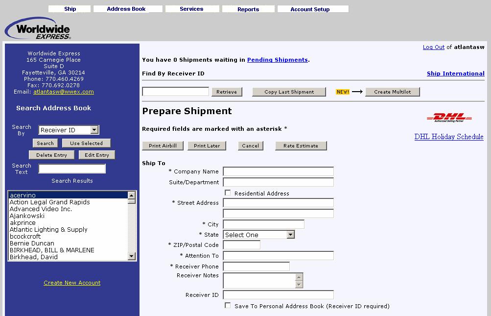 PREPARING SHIPMENTS 1) Once logged in, you will be taken to the Prepare Shipment page.