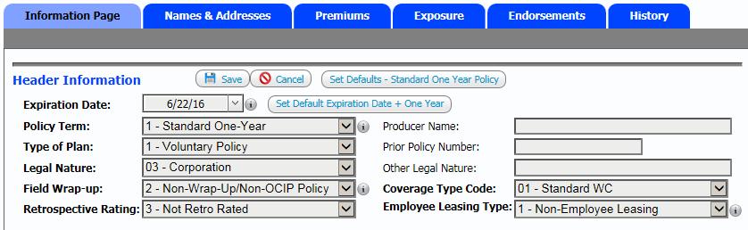 Page 14 Submit Validate Txn Submit Txn 2. Editing a Policy Transaction The tabs display the data for each section of the policy. Click on each tab to open that section of policy data.