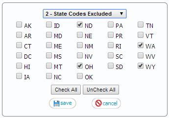 Page 15 Clicking on the edit buttons for either Items 3A or 3C will bring the user to a separate window where states may be checked off.