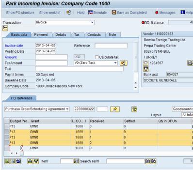 Add PO Reference Add Header Data Calculate VAT Add PO Reference Add Payment Terms Simulate and Post Items that have been received are highlighted in yellow.