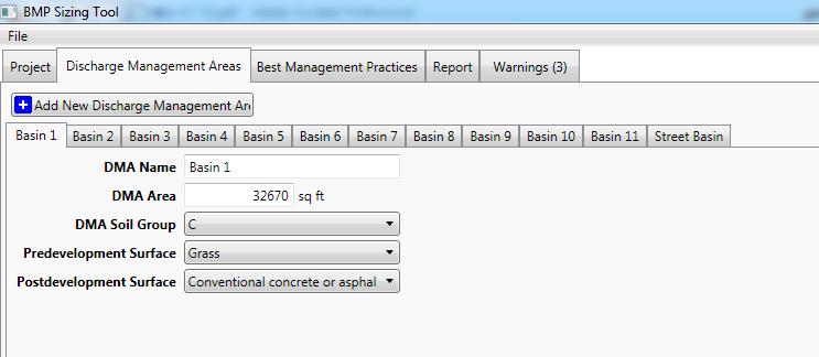 Sizing Tool 2) Input DMA Information» Drainage Management Area