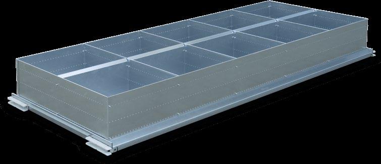 screwed in dividers adjustable cross-partition optimum fire protection Example subdivisions of trays 2 storage spaces for extra long items, partitioned by 1 lengthwise divider 4 storage spaces,