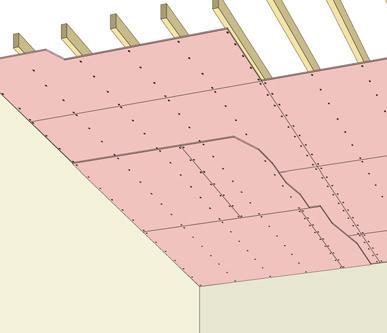 centrally between framing members 150/200mm Butt Joints in 2nd layer must be offset 600mm minimum in adjoining sheets and between layers Perimeter track/angle required in fire rated ceiling systems