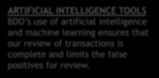ARTIFICIAL INTELLIGENCE ARTIFICIAL INTELLIGENCE TOOLS BDO s use of artificial intelligence and machine