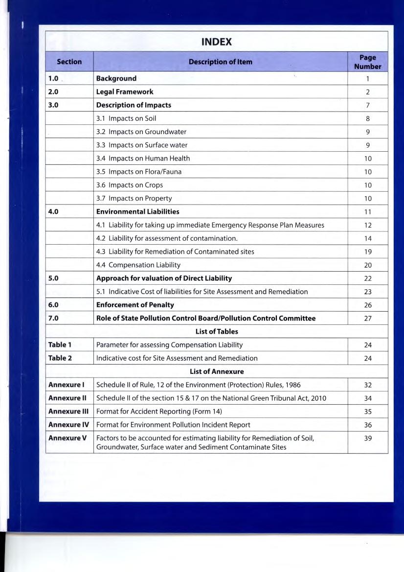 I I Section Description of Item 1.0 Background 1 Page Number 2.0 Legal Framework 2 3.0 Description of Impacts 7 3.1 Impacts on Soil 8 3.2 Impacts on Groundwater 9 3.3 Impacts on Surface water 9 3.