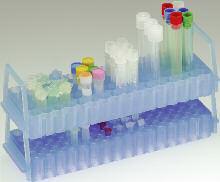 On one side it can hold up to 80 polystyrene or polyprolylene 10 and 12 mm tubes, such as 10 x 75 mm or 12 x 75 mm sizes. This rack will accommodate all types of screw cap microtubes from 0.