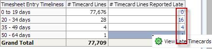 Timecards Reported Late Summary:- This report is a summary on timecards which were submitted late.