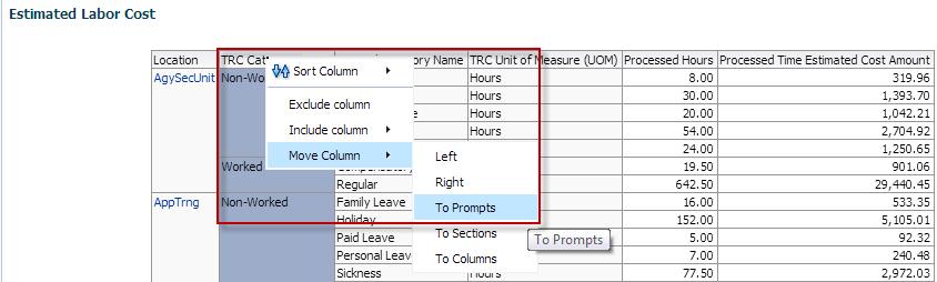 Place the cursor on top of the TRC Category Name column and right click