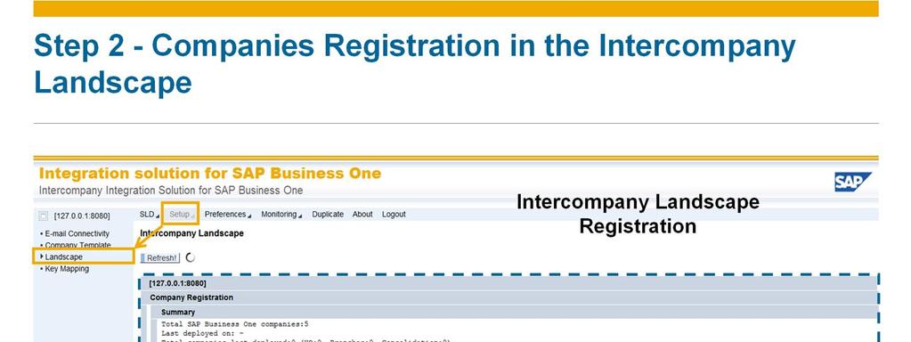 The second step will be to register the companies in the Intercompany Landscape.