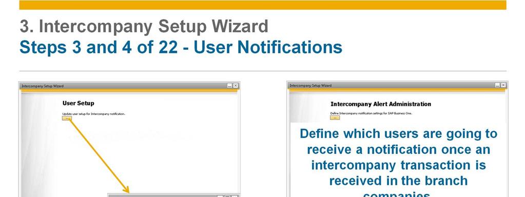 Steps 3 and 4 deal with user notifications during the working process between companies. Step 3 enables to set up user notifications by e-mail.