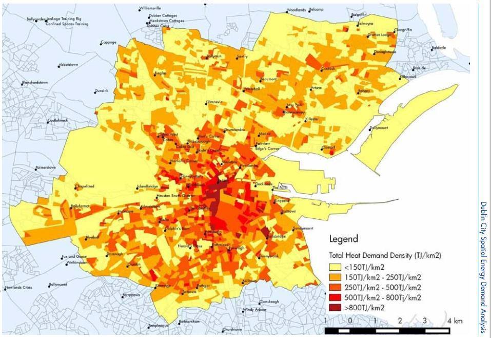 Dublin District Heating Potential (From Codema) >150 TJ/km2 = DH, which is 75% of Dublin City