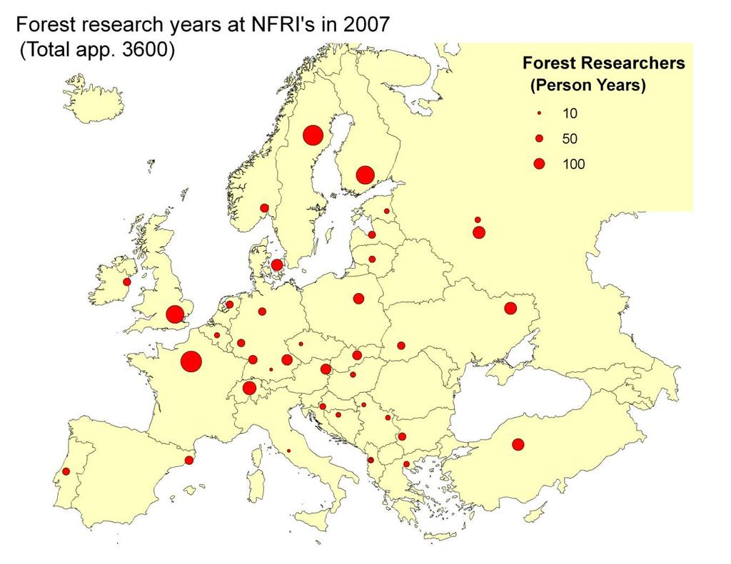 European Research Landscape Päivinen 2007 Map of Forest Research