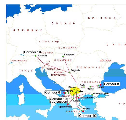 Figure 10: Macedonia and Transport Corridors in SEE Europe 9 9
