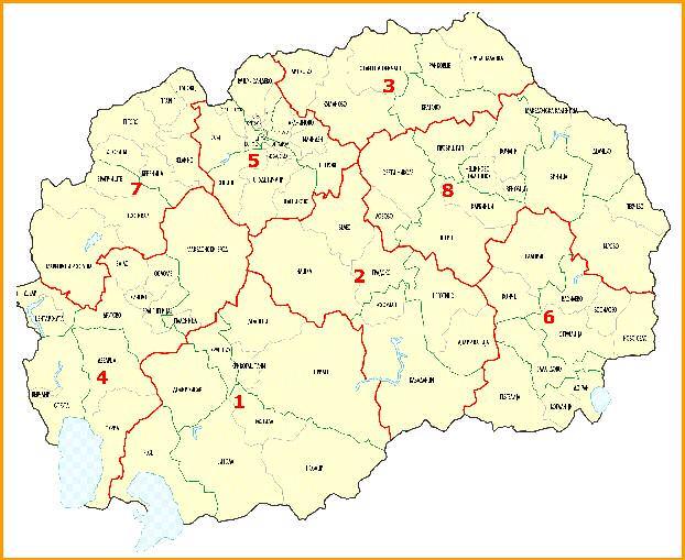 Figure 2: Eight regions in the Republic of Macedonia according NUTS classification 2 2