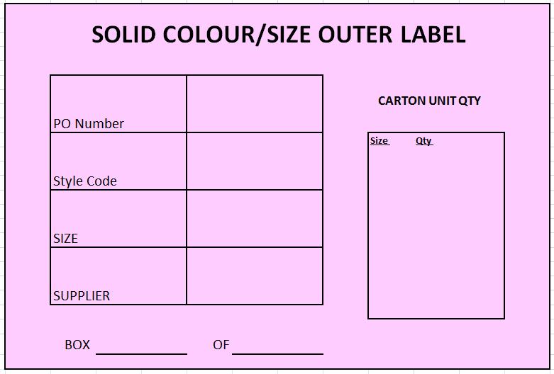 MIXED SIZE LABELS Deliveries of cartons with mixed sizes will only be permitted on the last few cartons of one purchase order.