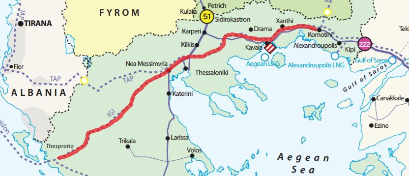 TRA-N-014 Komotini Thesprotia pipeline Description: The project consists of a 613 km (42 ) pipeline with 58 MW compression capacity that will be part of the Interconnector Turkey-Greece-Italy.