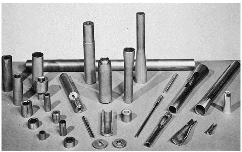 ) Figure 16-22 (Right) Basic components and motions of a rotary swaging