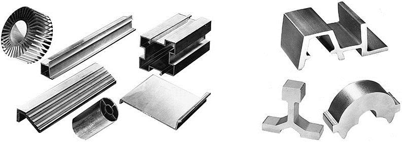 Typical Extruded Products Figure 16-26 Typical shapes produced by extrusion. (Left) Aluminum products.