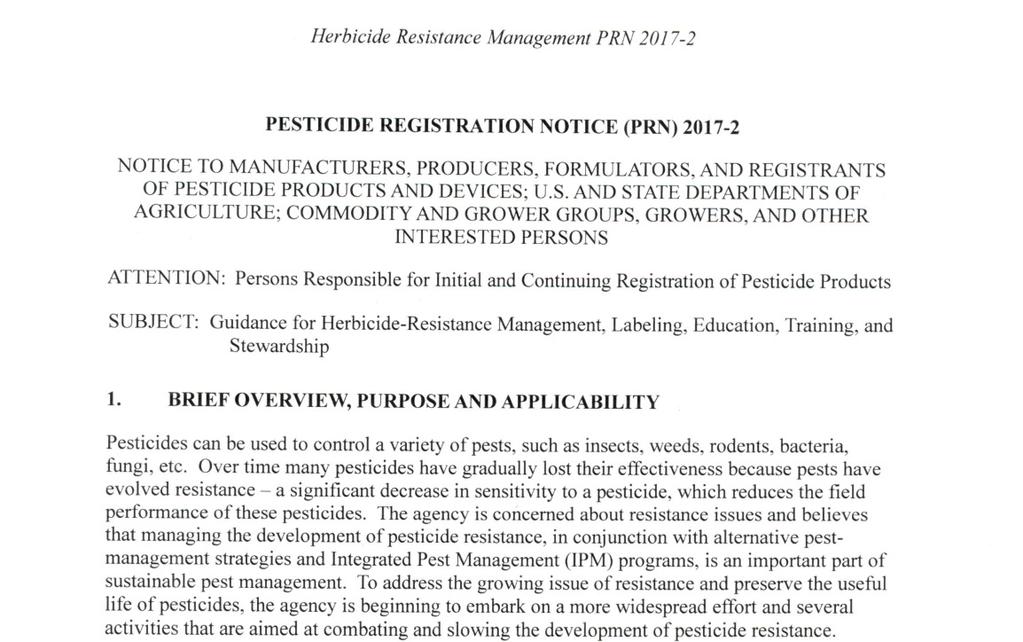 Signals from EPA New EPA Pesticide Registration