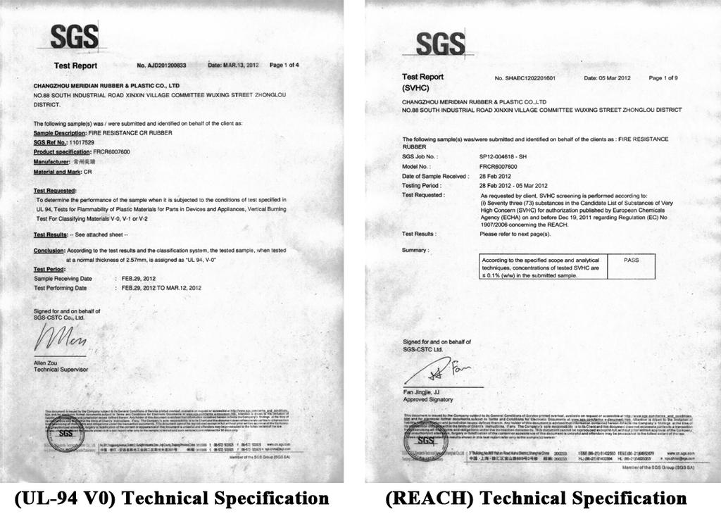 Rubber elastomer Technical rubber products Below are the certificates of our fire