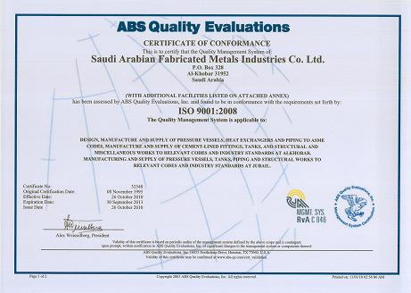 ISO 9001 2008 C E R T I F I E D SAFAMI operates and maintains a quality system that ensure all our products conform to ISO 9001-2008 and the appropriate
