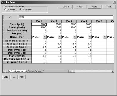 26 Getting Started with Elevate ADVANCED MODE Figure 8 Elevator Data dialog, Advanced Mode Advanced mode can only be used when the Analysis type is Simulation.