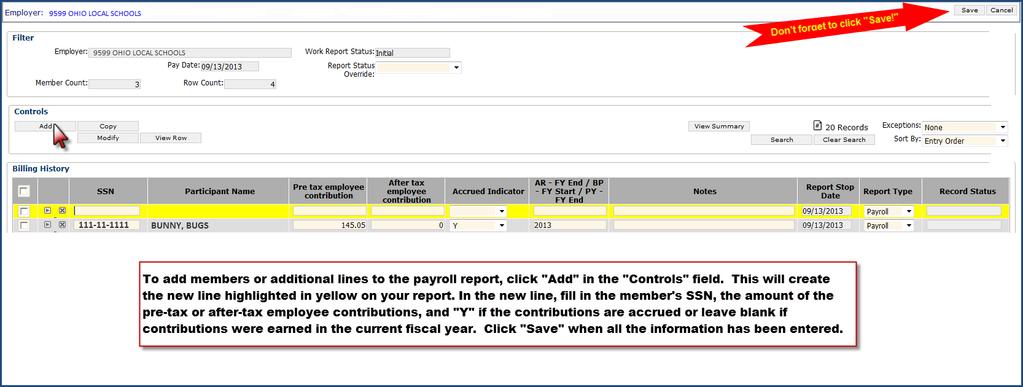 If you need to add members to the report, follow the instructions in the screenshot below.