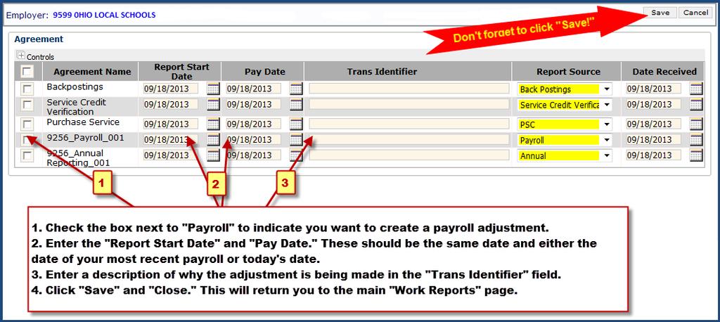 In the Work History tab of the Employer Reports page, click on New