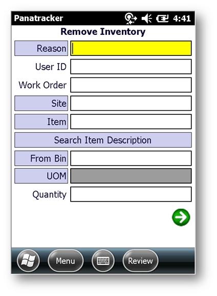Remove Inventory (Inventory Out) Submit of the completed transaction will create an Inventory Transaction.