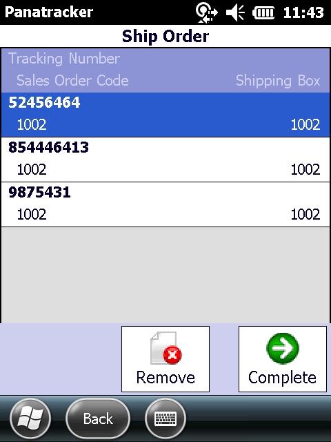 Tap [Review] to view order/shipping box and tracking assignments for the Carrier