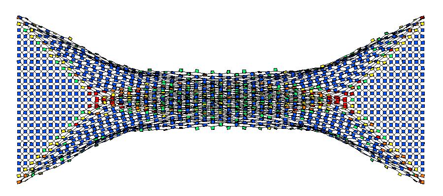 YUTAKA ARIMITSU Deformation profiles (tensile strain: 25%) and distribution of inter-fiber sliding of plain woven fabrics and harness satin are shown in Fig.7.