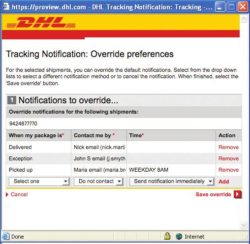 Override Selected Items Step 7: Select the shipment to override by checking the box beside the Air Waybill number.