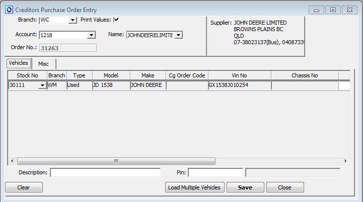 15 Purchase Order Entry Machine Having completed the initial data input as described in Purchase Order Entry above select the Machines tab.