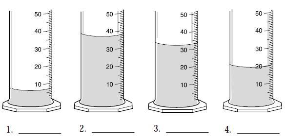 19. Measure the olume in each graduated cylinder. 7mL 38mL 33mL 20mL 20. What is the density of water? 1g/mL 21. In an oil spill, the oil seems to float on top of the water.