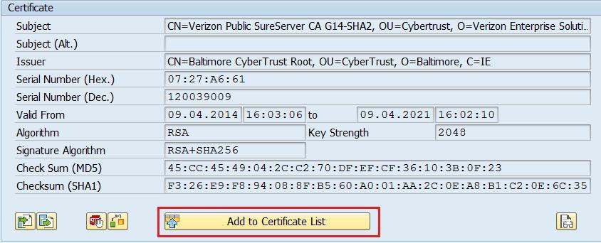 5. Add the imported certificate to the certificate list by clicking Add to Certificate List and Save the changes. 6.