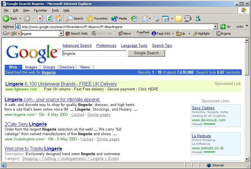 The lime coloured link at the top is a premium ad. The boxes on the right are adwords adverts.