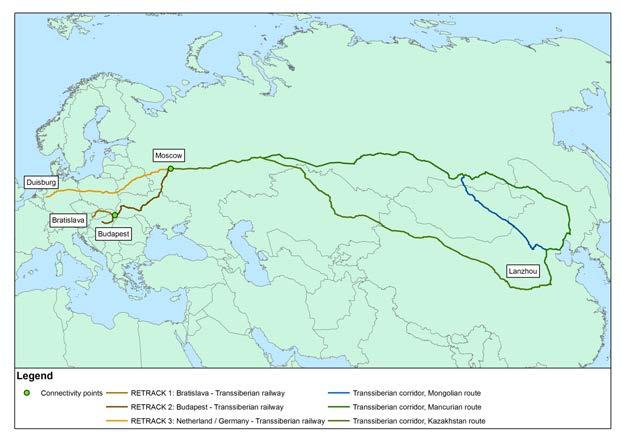 Routes to China via Transsib Assessment of three rail routes: 1) Transsib PRC via Zabaikalsk (reference case): Moscow Yekaterinburg Novossibirsk Irkutsk Ulan-Ude Zabaykalsk Manzhouli Beijin Lanzhou