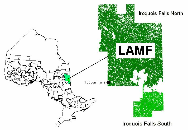 Study area: Lake Abitibi Model Forest Ontario Canada Longitude and