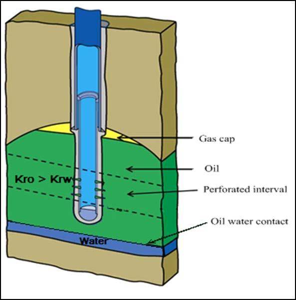 on [5]. In general water can flow to the well more easily than oil, therefore in dynamic condition water coning tend to occur as depicted in Figure 1.